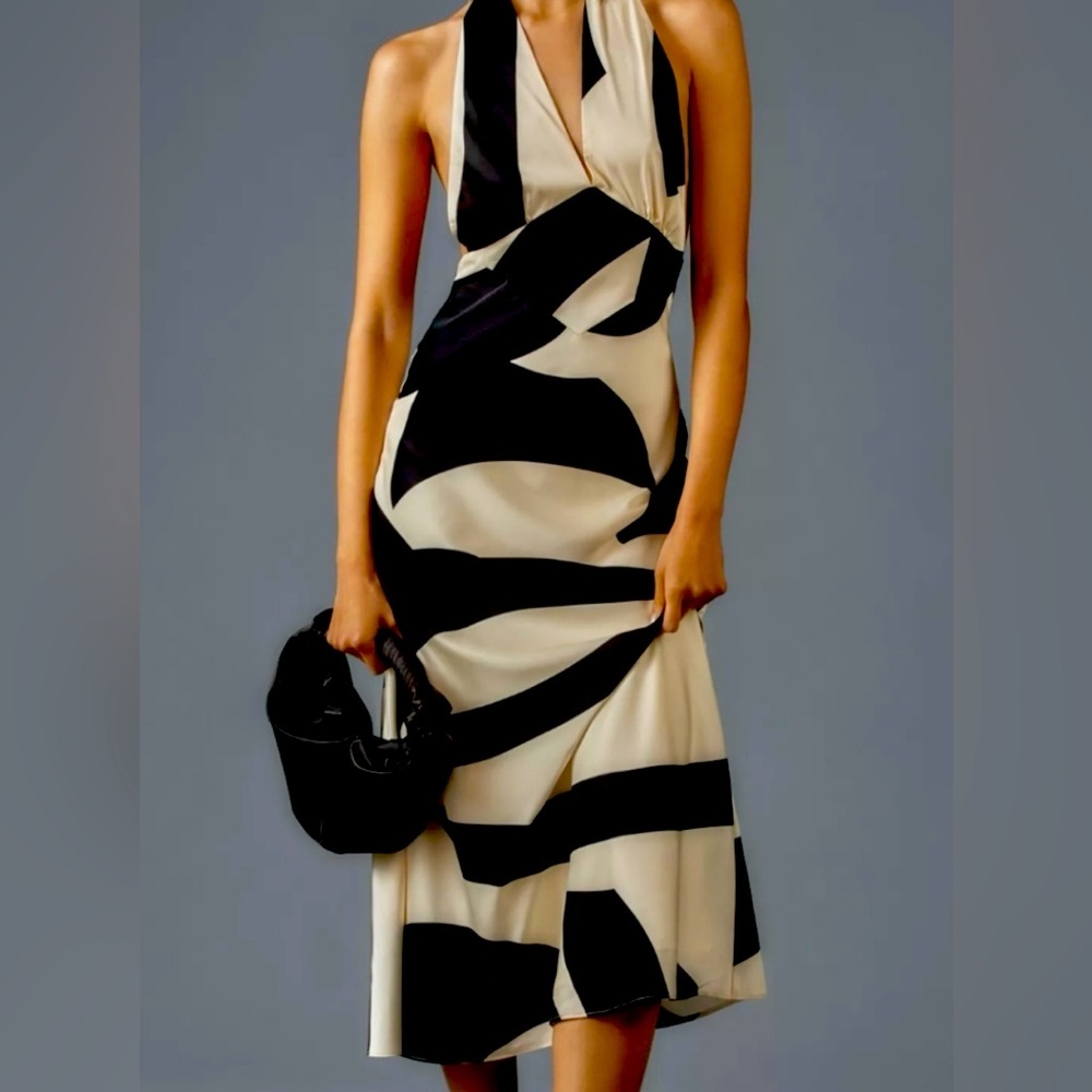 NWT Anthropologie Bardot Halter Dress, Black & White
